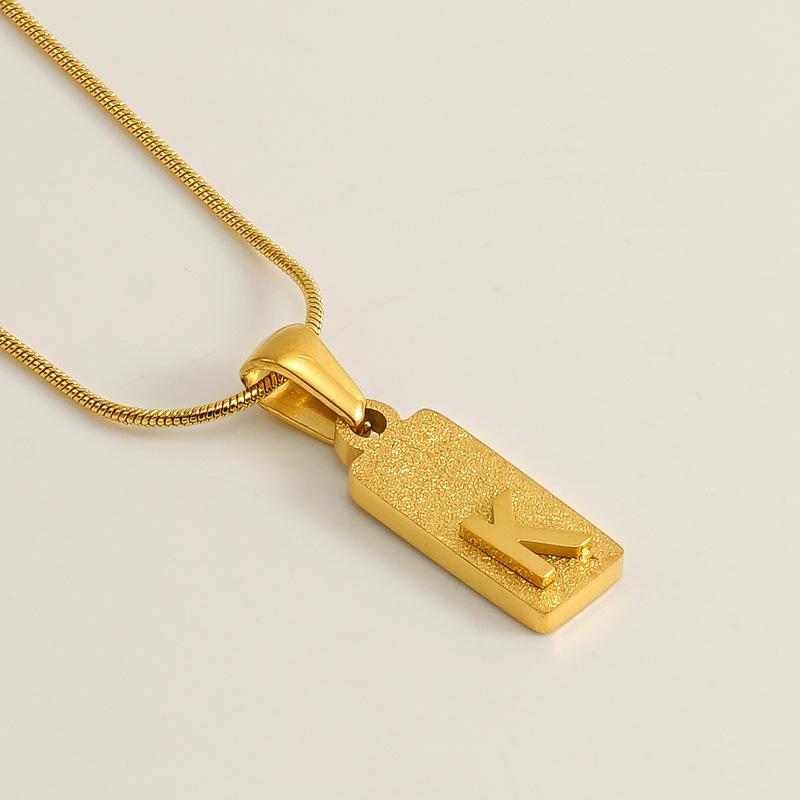 New 26 English letter pendant stainless steel pressed sand rectangular letter collarbone chain necklace female