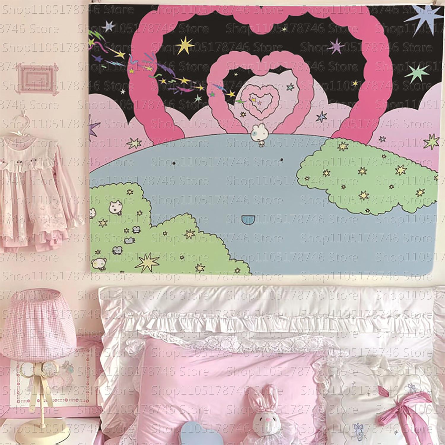 Мультяшная милая сердцевидная гобеленовая ткань для фона стены студенческого общежития, обои для декора съемной квартиры, тканевая ткань для фона комнаты 74x94cm(29x37in)