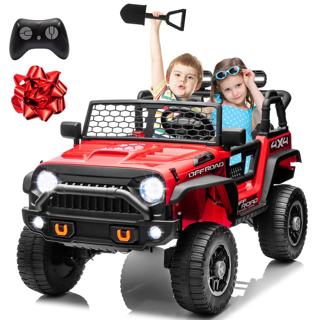 24V Ride On Car Truck with Remote Control & 2 Seater, 4WD/2WD Switchable 400W Powered Ride On Toys with Shovel Spring Suspension