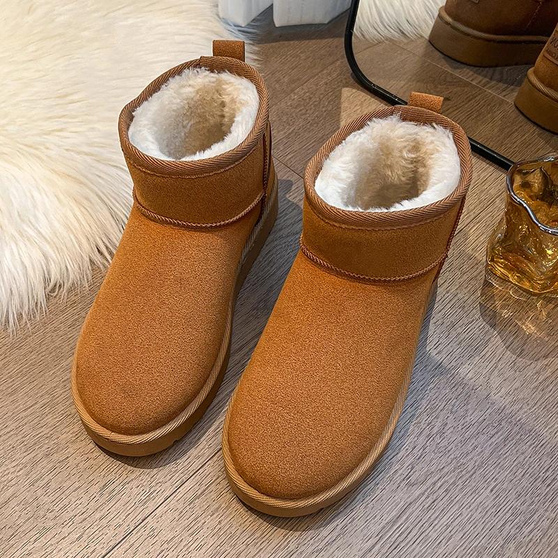 

Cow Suede Rubber Winter Snow Boots for Women 2024 Hot Sale Flat with Mid-Calf Ladies Shoes Slip-on Round Toe Boots Botas Mujer