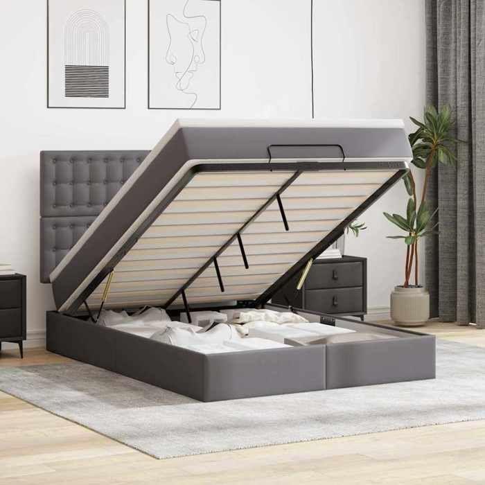 VidaXL Cadre de lit ottoman avec matelas gris 140x190 cm similicuir 3313004
