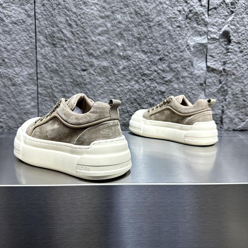 Spring new matte leather ugly cute big head shoes platform sole lightweight low top board shoes lace up casual bc