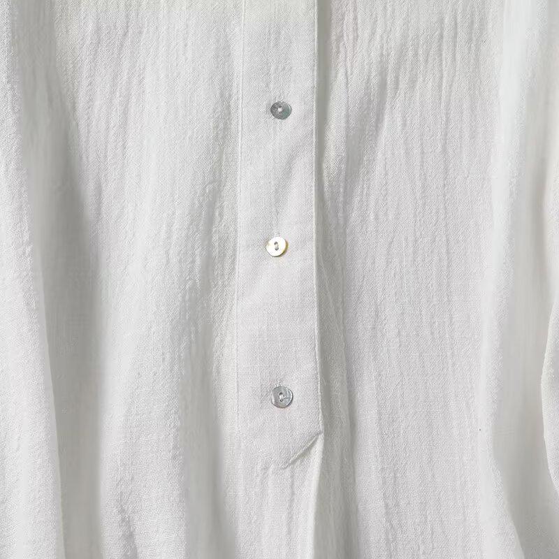 2025 Spring Women's Zen Linen White Long Sleeve Shirt