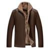 Winter Men's Plus Velvet Padded PU Faux Leather Jacket Fashion Lapel Fleece Warm Long Sleeve Zipper Coat Casual Fashion Trench Coat
