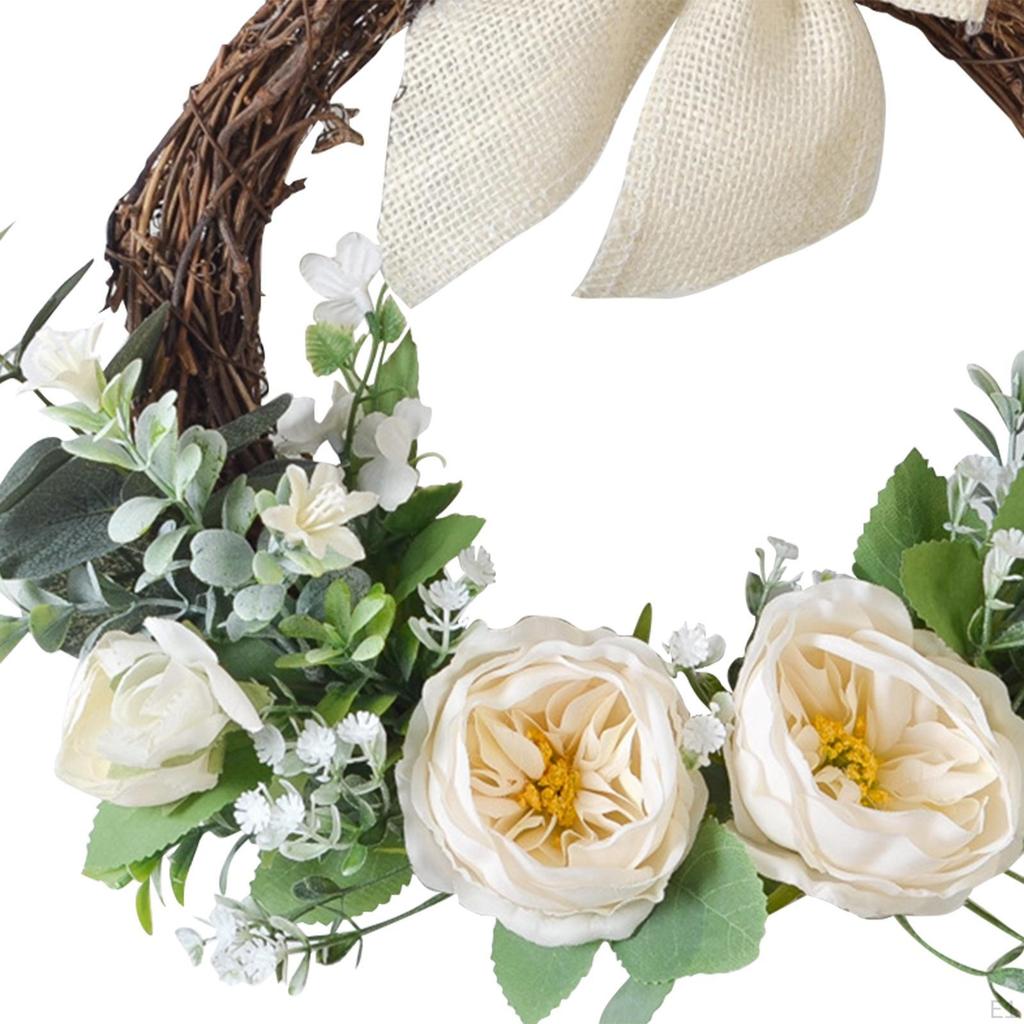 Artificial Flower Wreath Green Leaves Farmhouse Garland Round Handmade Door for Fireplace