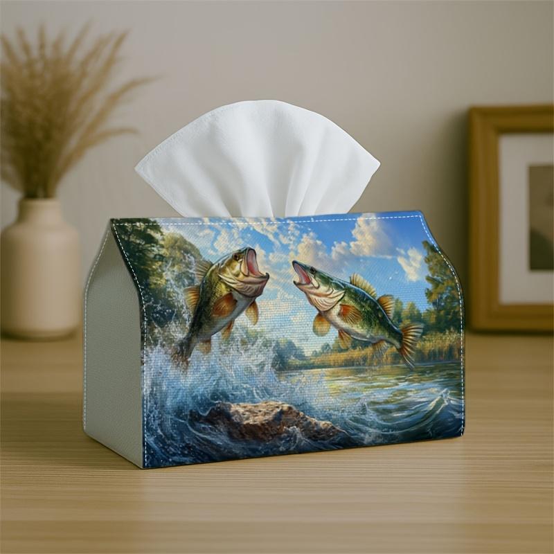 1pc Natural Realistic Fish Tissue Holder - Jumping Bass Water Splash Lake, Sturdy Napkin Organizer for Vehicle, Kitchen, Dining, Home Decoration - Dec