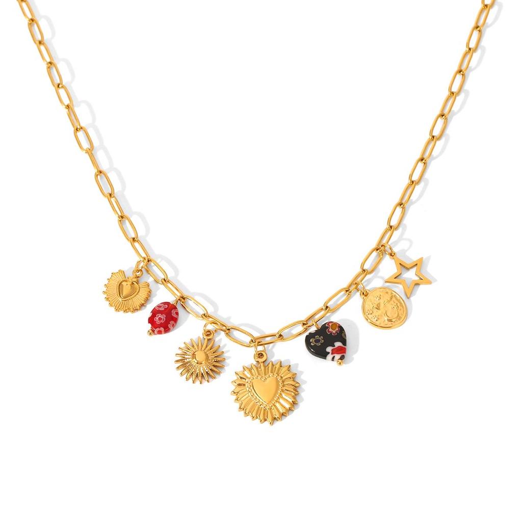 High-End Stainless Steel Sun & Bow Heart Pendant Necklace for Women