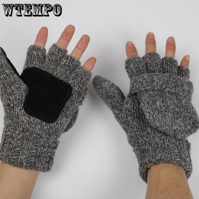1 Paire de Gants Tricotés en Laine pour Homme Hiver Laine et Polaire Épaissis Demi-doigts Rabattables Couple Coréen Cyclisme Marche Équitation Gants Chauds