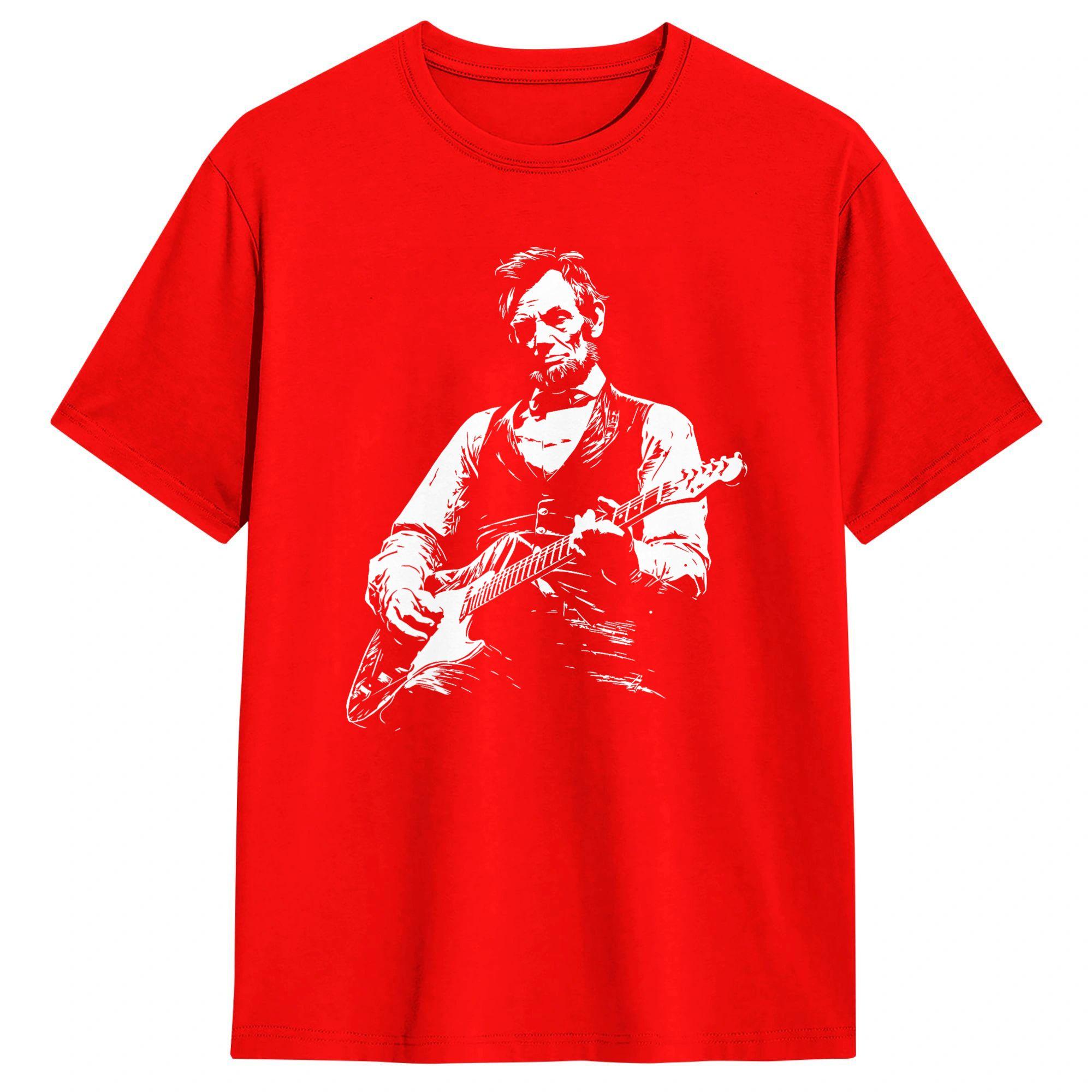 President Abraham Lincoln Playing Guitar Abe Lincoln Cotton T Shirt For Unisex Summer  Awesome T Shirts Hippie Tee Shirt Tops S