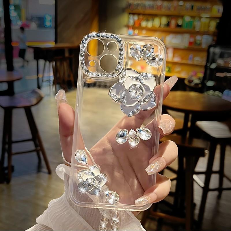 

Подходит для чехла для мобильного телефона Apple 16promax, Роскошный страз, Камелия, Креативный iPhone 15, Прозрачный набор 14 iPhone16