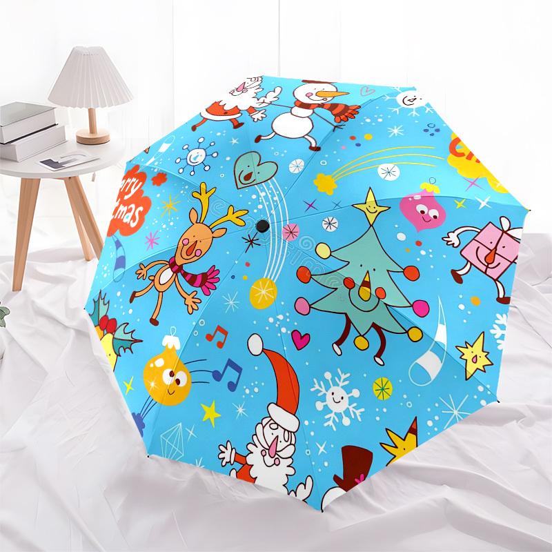 1pc Christmas Celebration with Festive Elements Umbrella with Plastic Handle,Suitable for All Seasons UmbrellaPT588