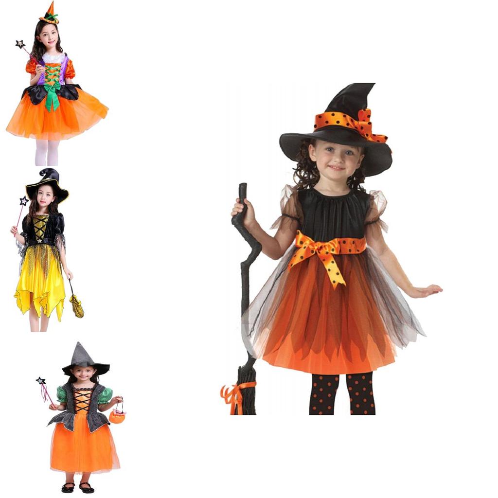 Magical Baby Girl Gown Halloween Cosplay Witch Costume For Teens With Puff Sleeves