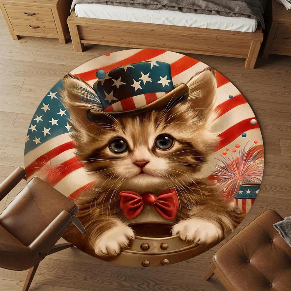 1PC cat independence_day Office Round Area Rug, Under Office Chairs Bedroom Living Room Home Decor, Carpet for Office -1110015