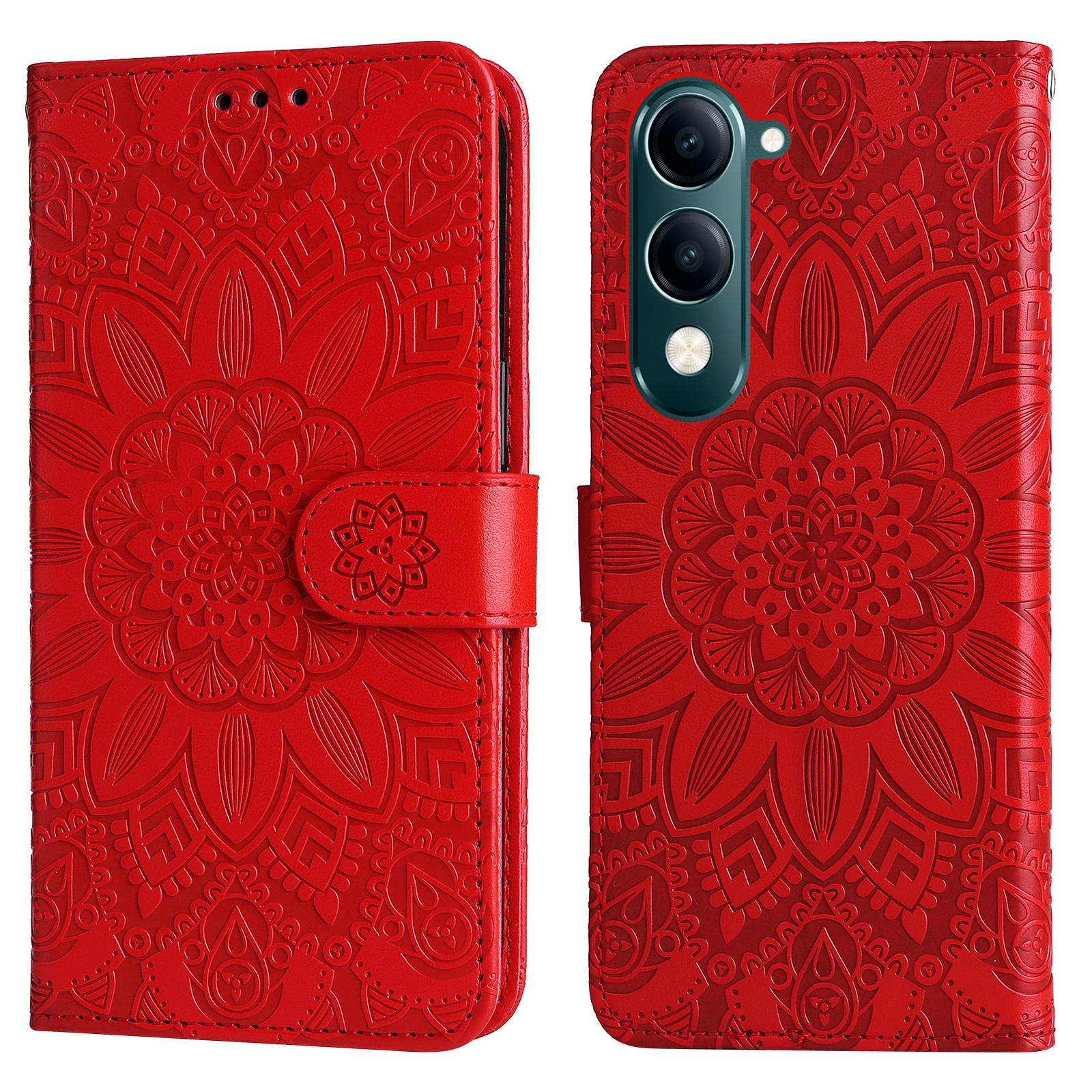 

Для vivo Y29s 5G/Y04 4G Чохол Шкіряний гаманець з відбитком соняшника Чохол для телефону Red