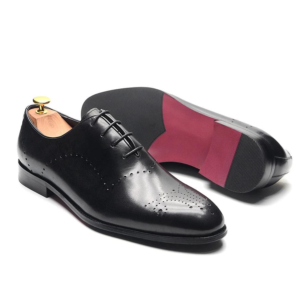 Italian Style Men's Dress Shoes Genuine Cow Leather Lace-Up Whole Cut Brogue Details Mens Oxfords Business Office Formal Shoes