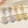 Exaggerated Metal Star Shell Long Drop Earrings for Women Personality Gold Silver Color Conch Earrings Vacation Style Jewelry