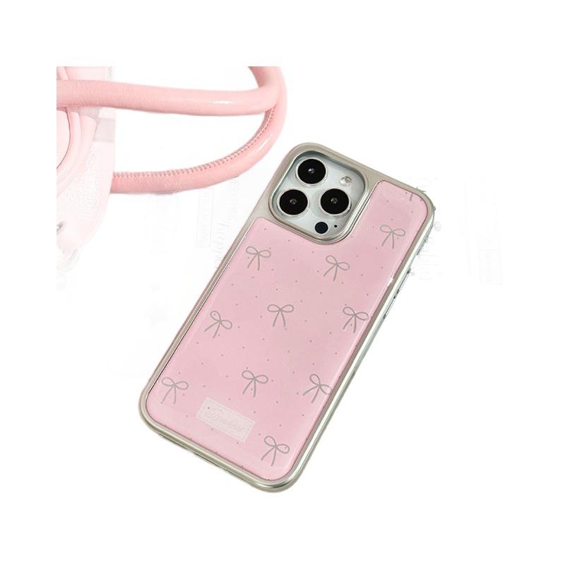 Applicable To Apple 16PM Girls Pink Girls Bow Pendant Mobile Phone Case IPhone 15 Pro Glue Drop Protection Case