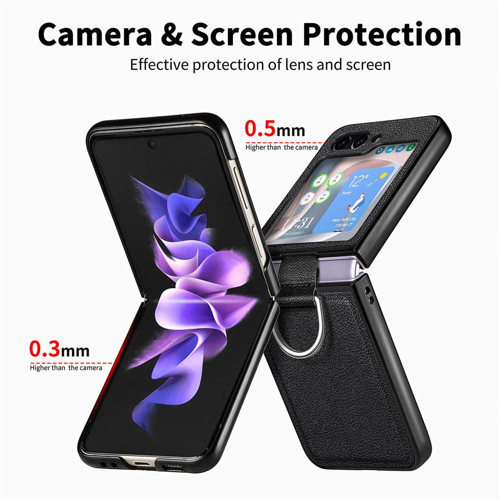 Skórzane etui ze wzorem liczi do Samsung Z Flip 6 4 3 2 1 z pierścieniem Etui na telefon do Galaxy Z Flip 3 4 Jednokolorowe Miękkie etui