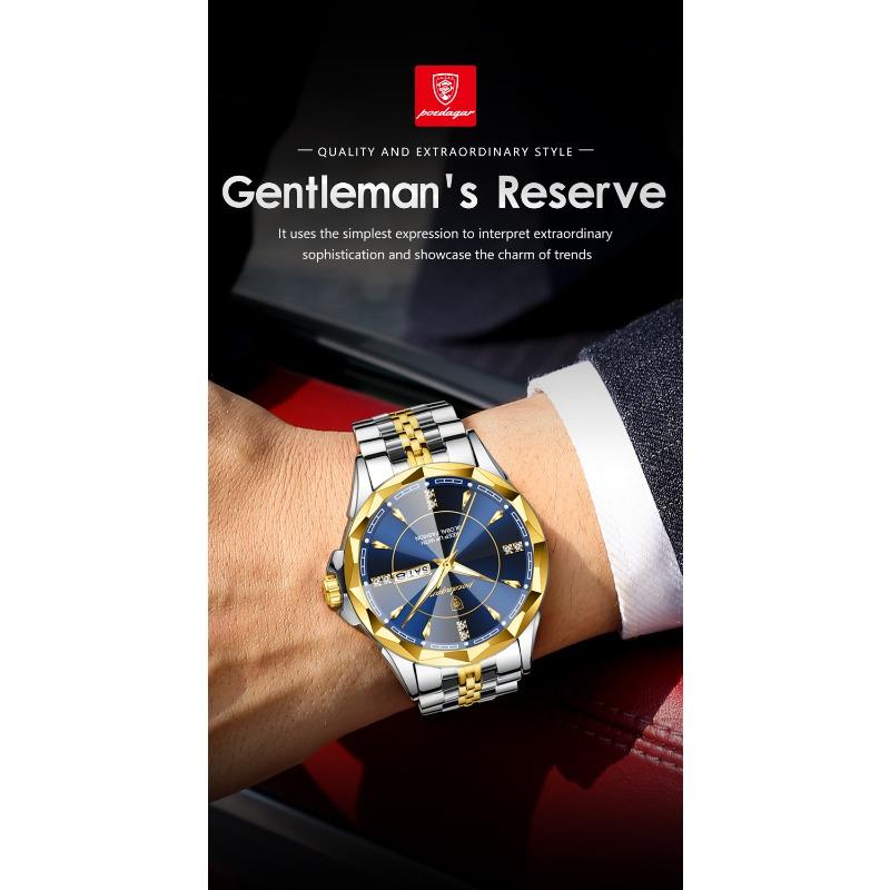 POEDAGAR Top Fashion Man Clock Business Waterproof Luminous Date Week Wristwatch Quartz Stainless Steel Casual Watches