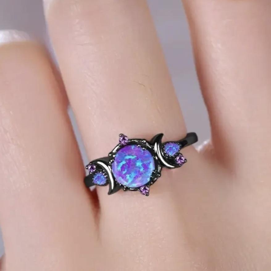 Aubert lady s black gun-shaped ring, Oumei women s style moon-shaped ring 6