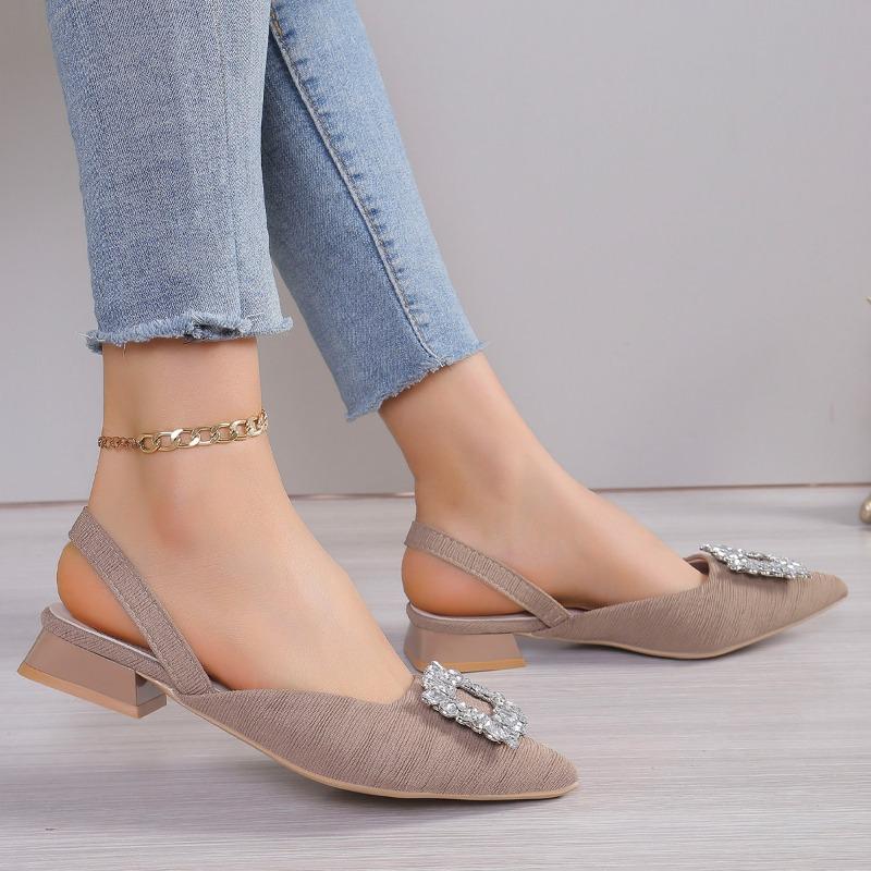 Fashion New Low Heeled Sandals Clear Shoes Women's Rhinestone Comfortable Medium Pointed Spring Fashion Girls Work Dress Shoes