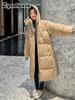Real shot of the new winter mid-length knee-length down cotton coat for women, Korean-style loose thickened hooded cotton-padded jacket outerwear