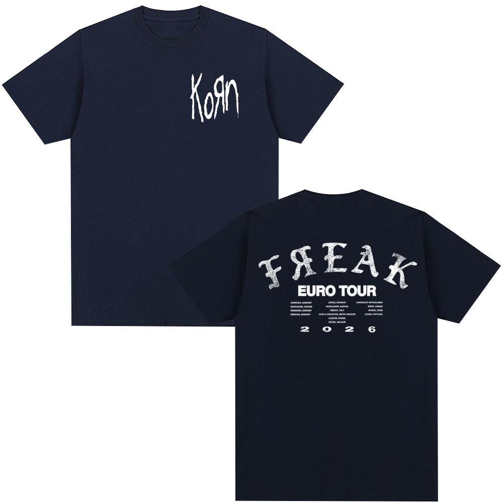 Korn Tour 2026 Merch Tshirt Fan Gifts Metal Gothic Rock Band Tee Unisex Women Cotton Casual Oversized Short Sleeve Tshirt Unisex