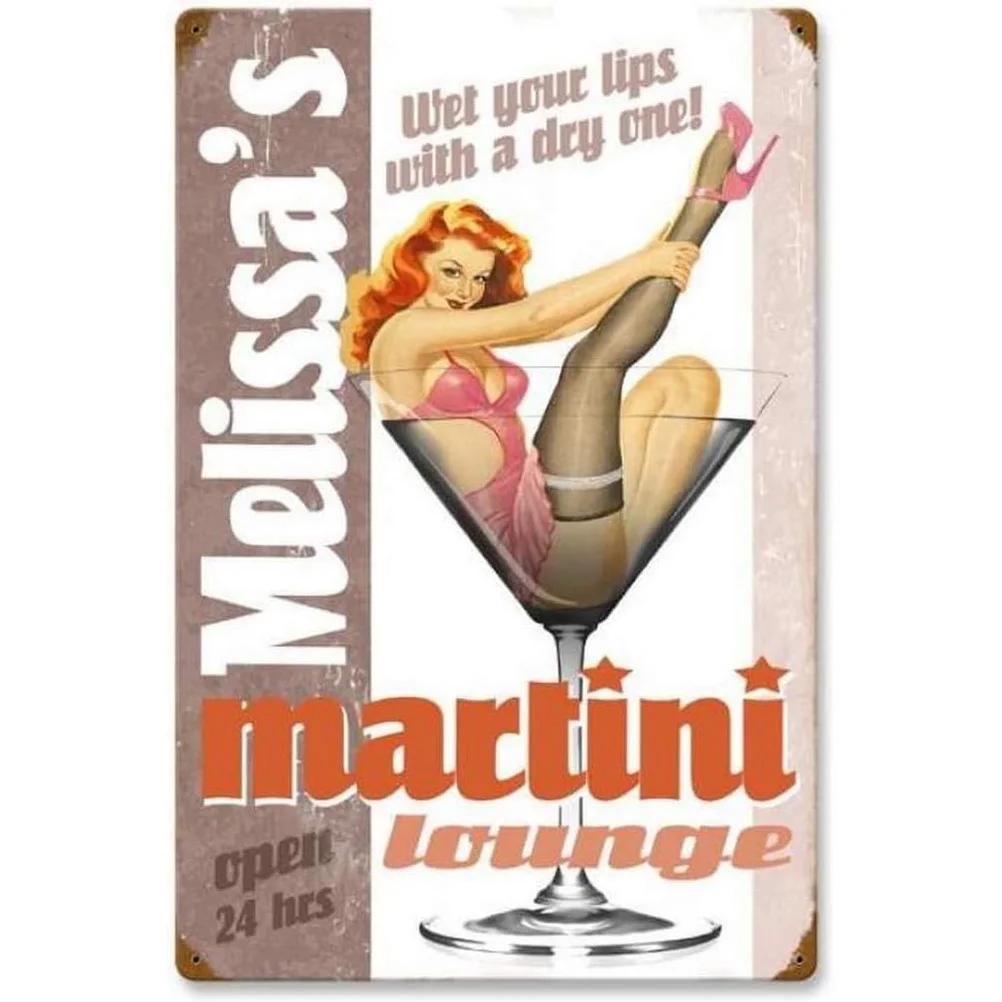 Vintage Pinup Weinmädchen Metallblechschilder Cocktail Martini Fireball Bier Wanddeko für Hausbars Garage Café Clubs Man Cave Pubs