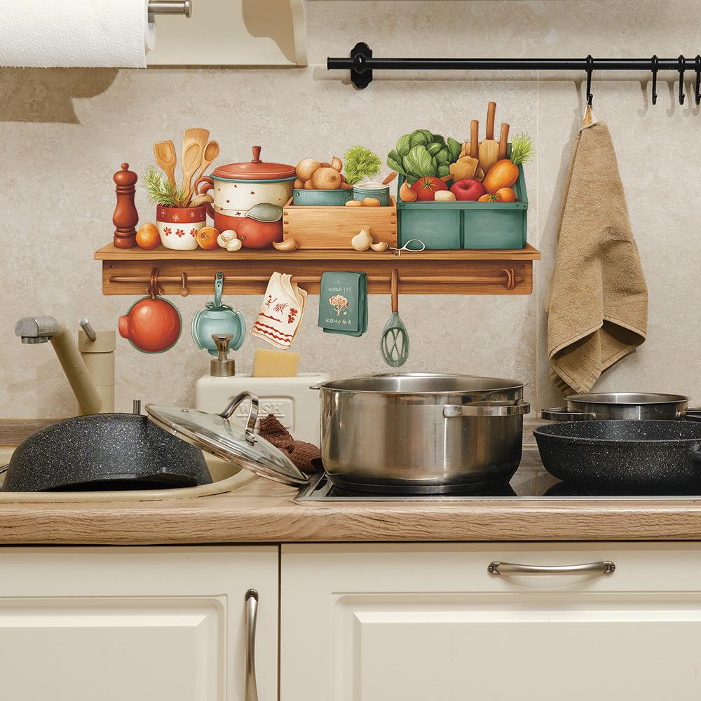 Watercolor Kitchenware, Food Shelves, Kitchen Wall Decoration Stickers