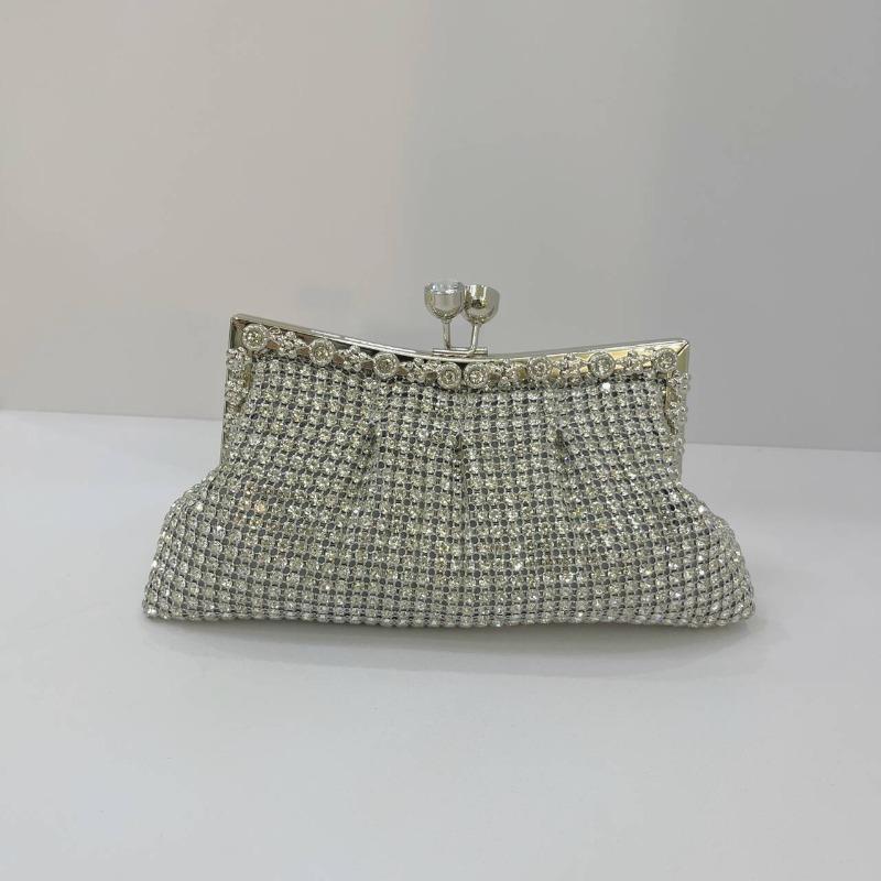 

Luxury Rhinestone Dinner Bag Sparkling Celebrity Handbag Bridal Wedding Bag with Dress Bag Diamond Banquet Handbag срібний