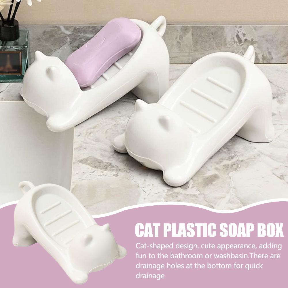 Cat Shape Bathroom Soap Box Cartoon Soap Dish Plastic Storage Holder Soap Container Storage Dish Household Bathroom Accessories