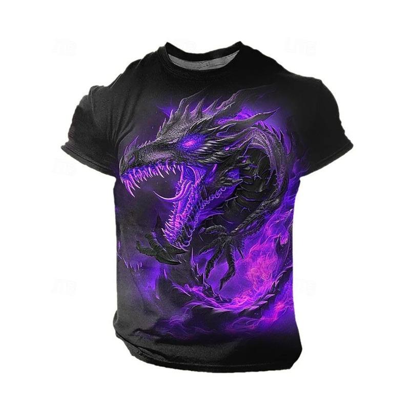 Summer Street Style Fashion Men's T-shirt Urban Everyday Casual Short-sleeved Top 3D Dragon Print Men's Outdoor T-shirt