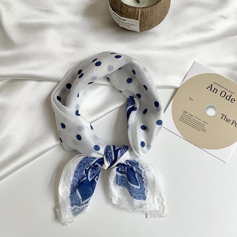 Headscarf summer female pastoral style sweet and fresh decorative scarf lace silk scarf neck small square hair accessories