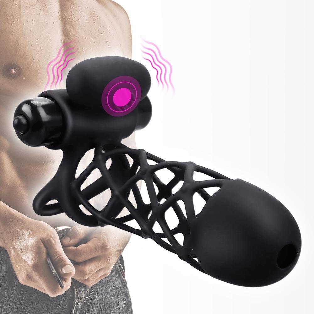 10 Speeds G spot Stimulator Bullet Vibrator Penis Ejaculation Delay Dick Enlargement Extender Flexible Vibrating Cock Cage
