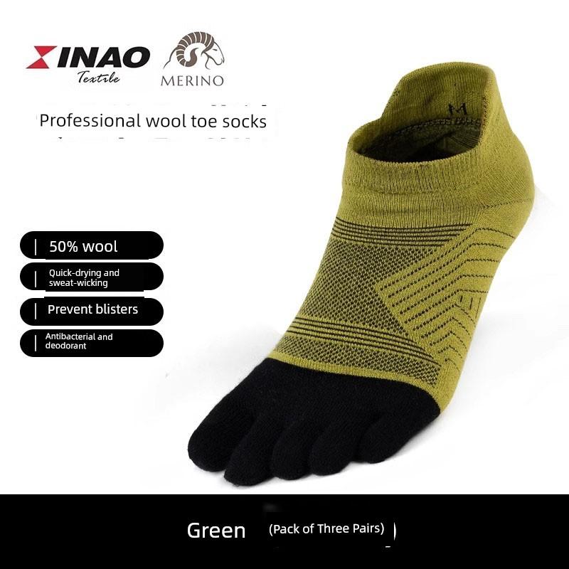 Outdoor Men's and Women's Professional Sports Merino Wool Long Five-Toe Socks for Cycling, Hiking, and Marathon Running