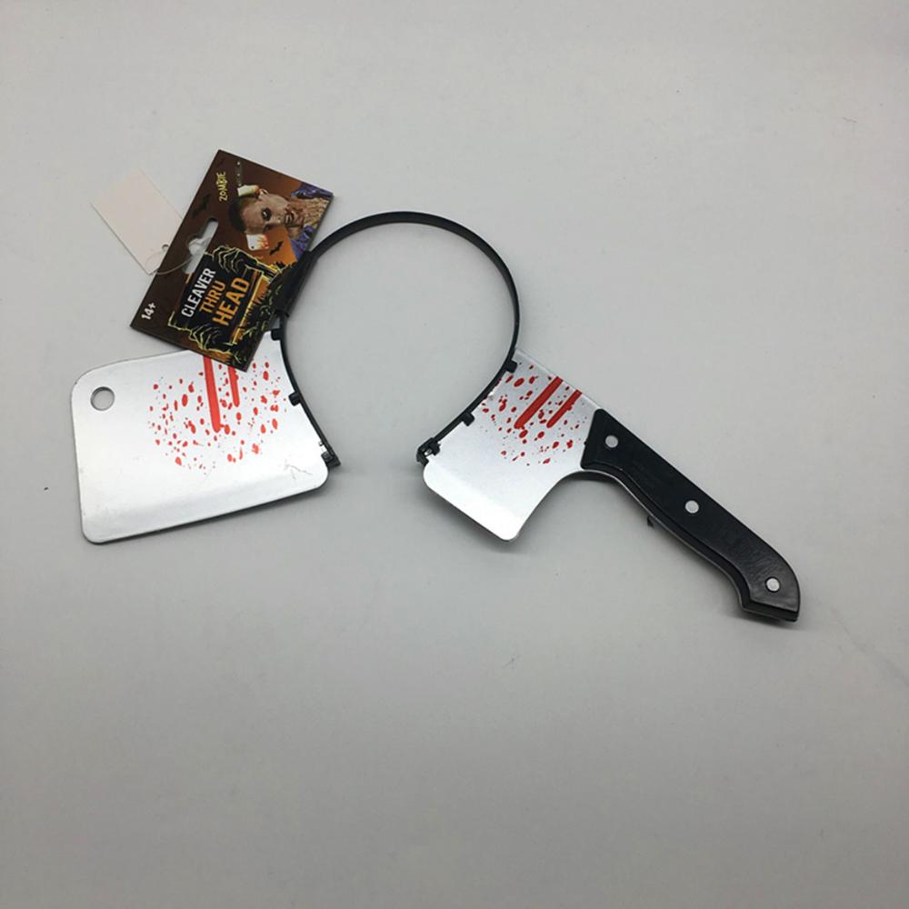 1pcs Realistic Halloween Zombie Prop – Fake Axe, Saw Headband, and Bloody Knife for Horror Party
