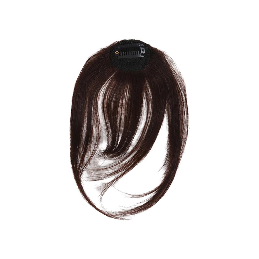 Human Bangs Natural Brown Middle Part Wispy Bang Hair Clip In Bangs Fringe Hairpiece for Women Clip On Air Bang