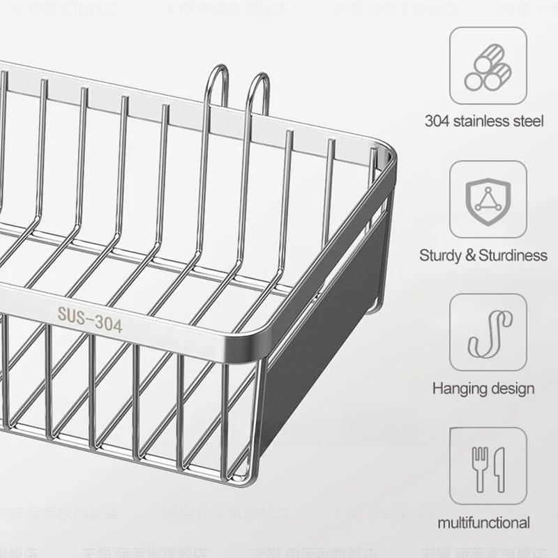 Hanging Cutlery Holder Drainer Spoon Fork Chopsticks Storage Basket Rack 304 Stainless Steel Tool Organizer,Kitchen Accessories