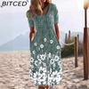 BITCED Kvinnemote Sommer Våren Ensfarget Print Kortermet V-hals Høy midje Uformelle kjoler