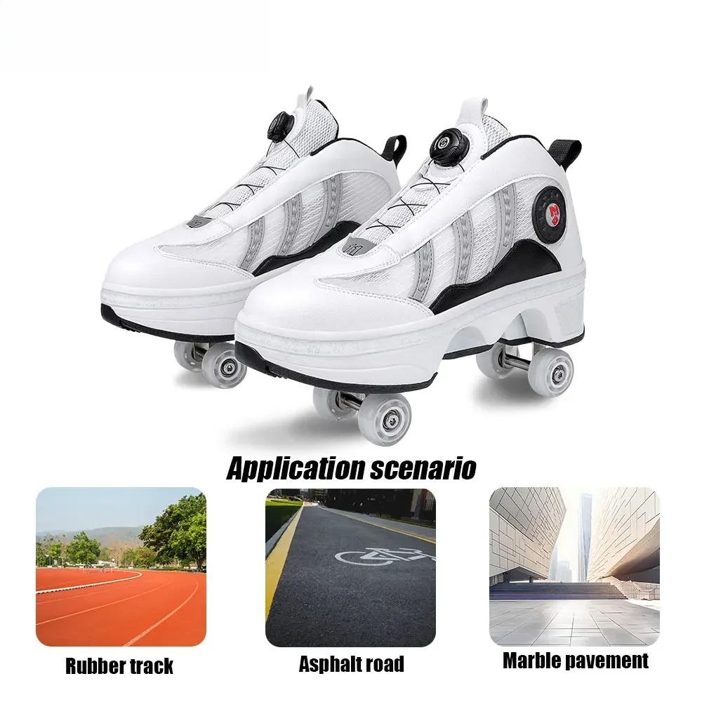 Unisex 4-Wheel Roller Skates Automatic Retractable Women's High Sneakers with Wheels Girls' Dual-Purpose Skating Sports Shoes