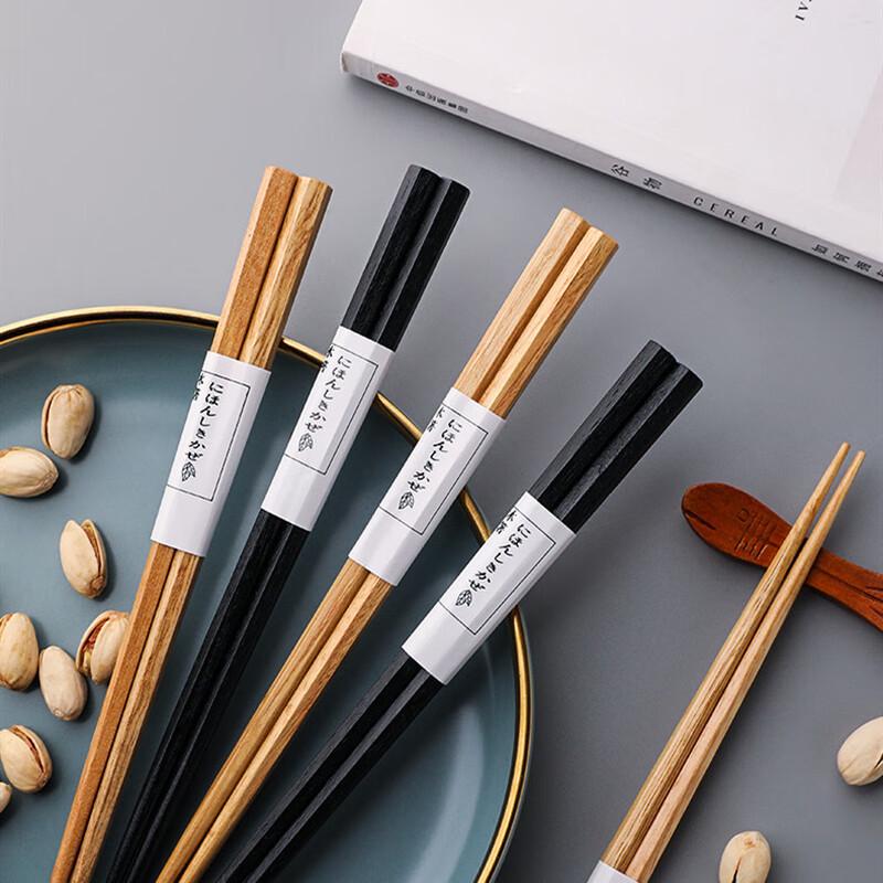 Lin Sen Fang Japanese Style Chestnut Wood Hexagonal Chopsticks with Bamboo Joint Design, 5 Pairs