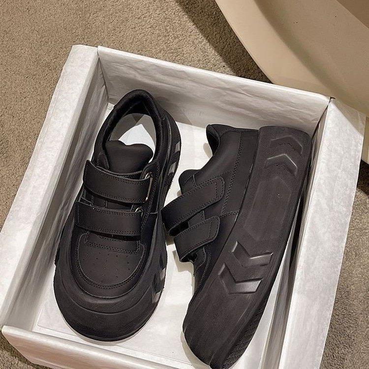 22 new INS trendy shoes leather surface thick sole heightening student shoes Velcro