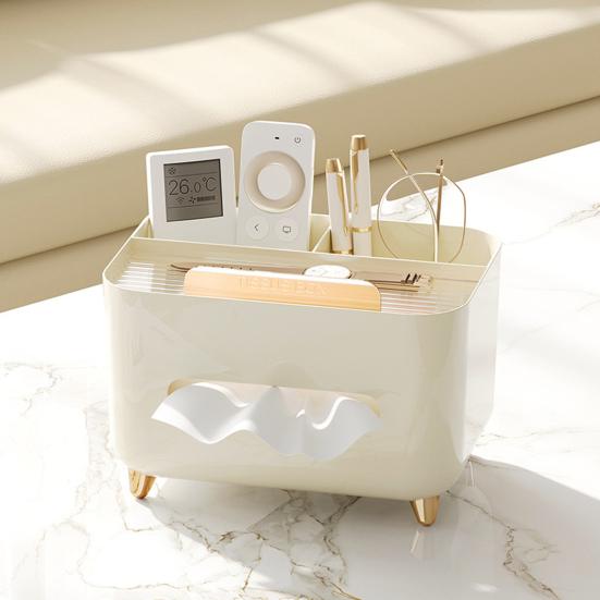 Multifunctional Tissue Box Cover Holder with Storage Compartments Large Capacity Rectangular Napkin