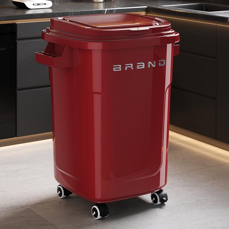 Large Mobile Industrial-Style Kitchen Trash Can with Wheels for Indoor/Outdoor Use