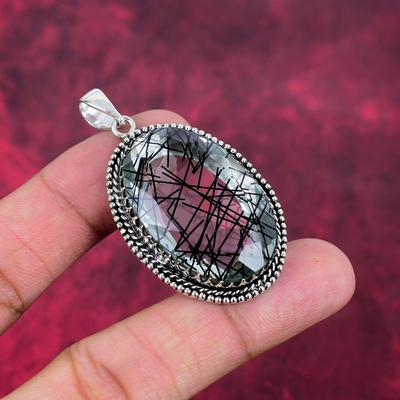 Black Rutile Pendant, 925 Solid Sterling Silver Gemstone Jewelry, Handmade Pendant, For Thanksgiving