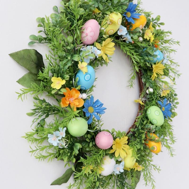 Beautiful Easters Eggs Wreath Colorful Artificial Flower Garlands Decoration for Spring Home Door and Porch Decors