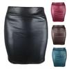 Women Mini Skirt Solid Color High Waist Slim Fit Skinny Matte Faux Leather Cozy Commuter Bodycon Skirt Streetwear