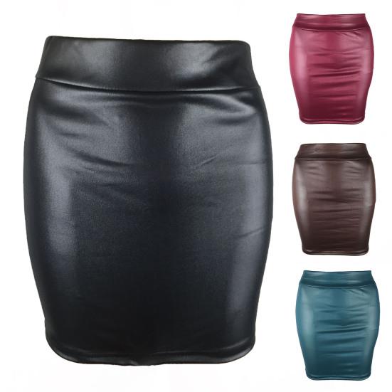 Women Mini Skirt Solid Color High Waist Slim Fit Skinny Matte Faux Leather Cozy Commuter Bodycon Skirt Streetwear