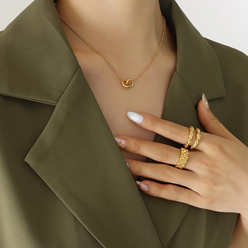 1 Stück Französischer Minimalistischer Nischen-Ins Kaltwindring Ring Halskette Titanstahl Verliert Keine Farbe Zirkon