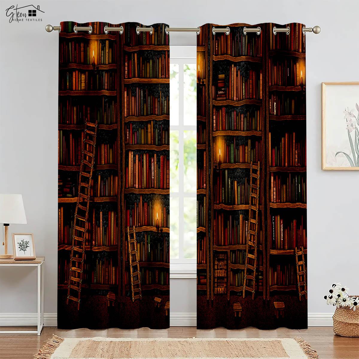 

Ретро книжный шкаф 3D печатные шторы спальня гостиная кухня кабинет карниз для штор карман машинная стирка комплект из 2 предметов W50xH130(CM)x2PCS&Rod pocket